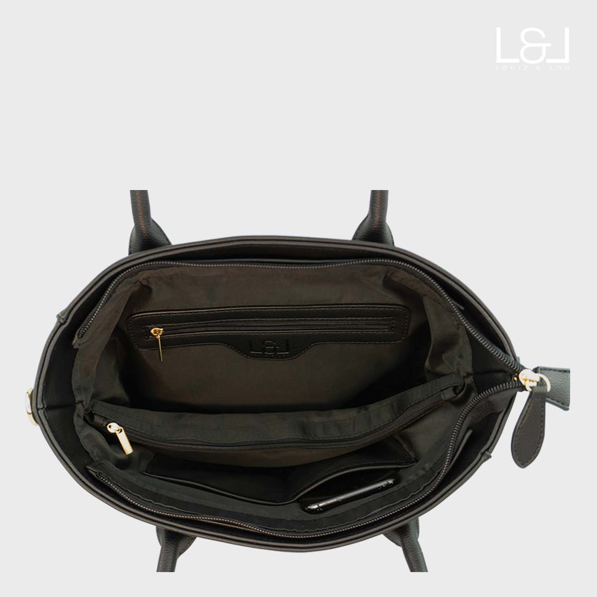 eleganter Shopper Handtasche Hommage von Louiz&Lou mit Reißverschlussmittelwand schwarz - 2833-60