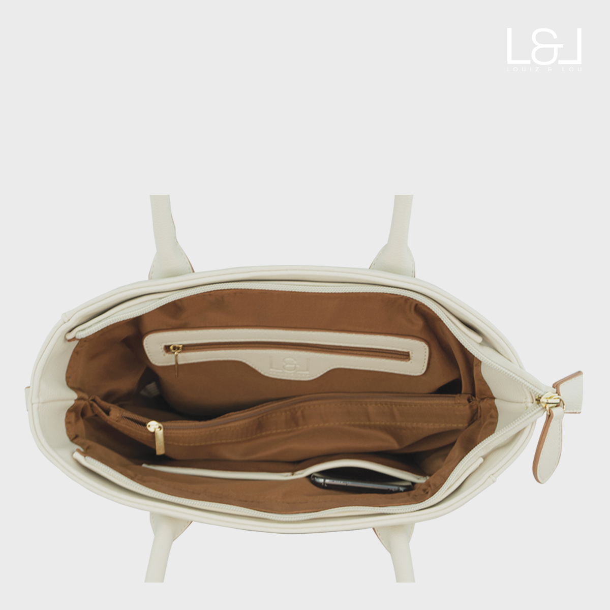 eleganter Shopper Handtasche Hommage von Louiz&Lou mit Reißverschlussmittelwand in beige - 2833-38