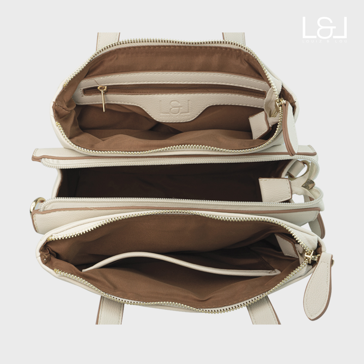 Handtasche Henkeltasche Hommage mit 3-Reißverschlussfächern von Louiz&Lou in beige - 2832-38