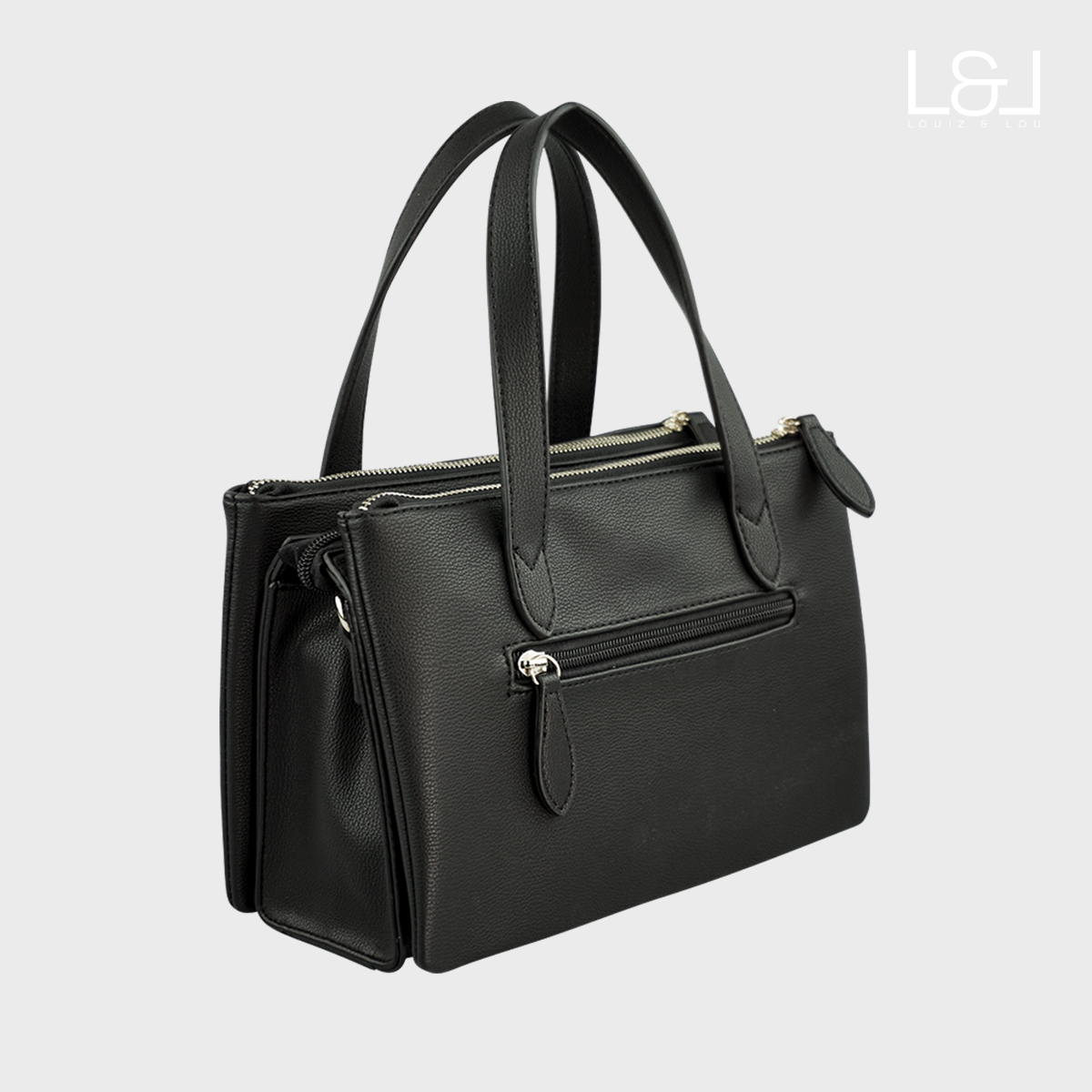 Handtasche Henkeltasche Hommage mit 3-Reißverschlussfächern von Louiz&Lou in schwarz - 2832-60