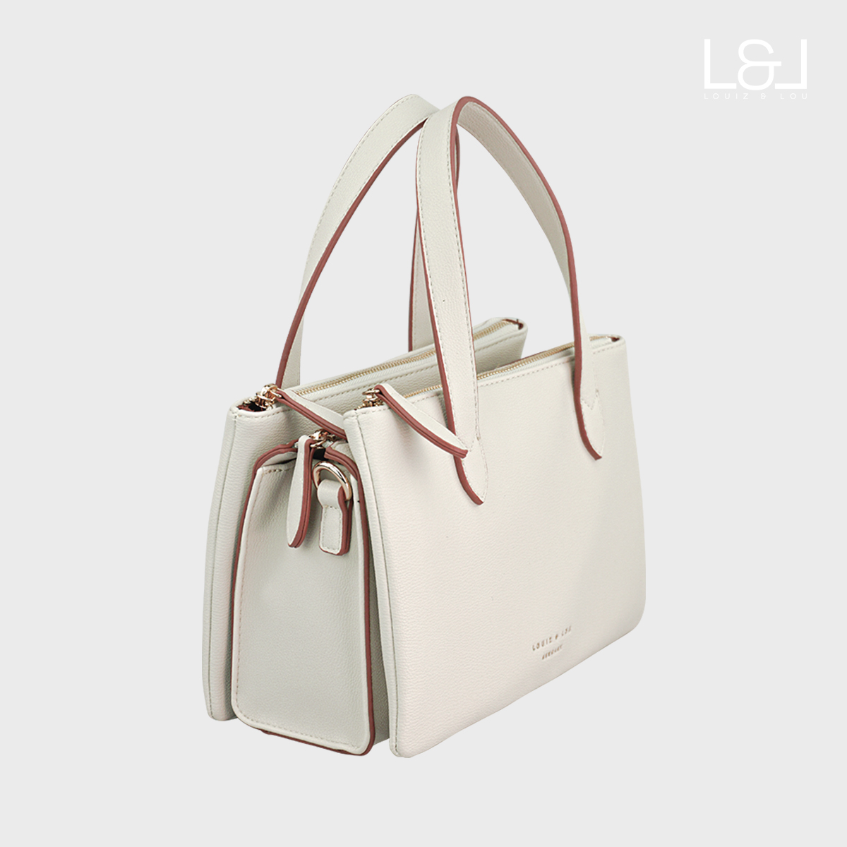 Handtasche Henkeltasche Hommage mit 3-Reißverschlussfächern von Louiz&Lou in beige - 2832-38