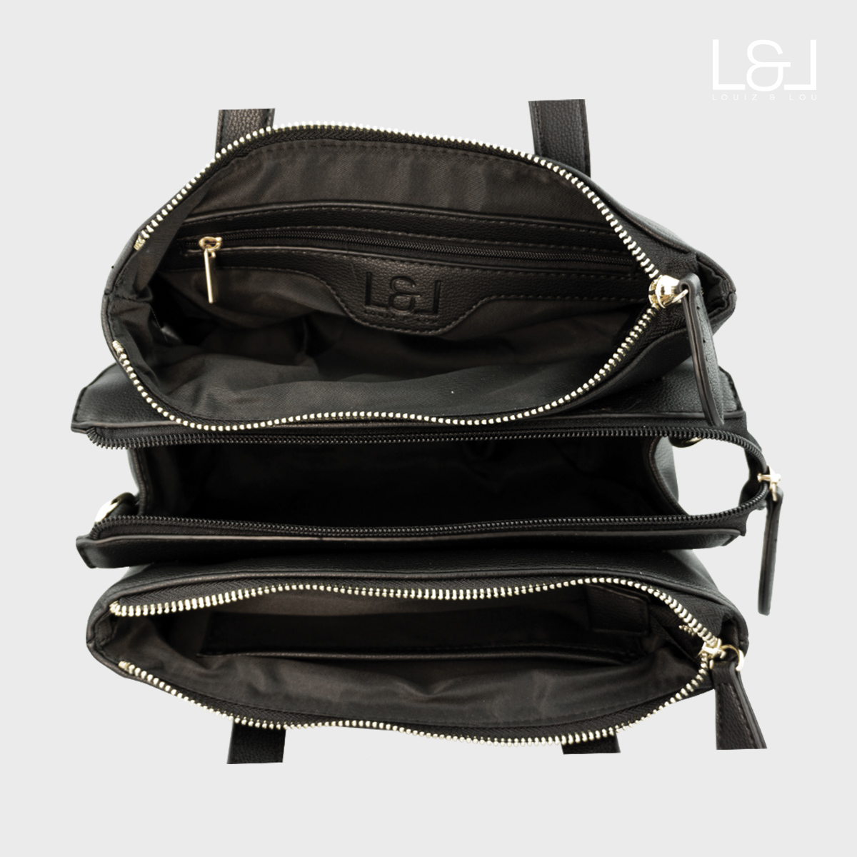 Handtasche Henkeltasche Hommage mit 3-Reißverschlussfächern von Louiz&Lou in schwarz - 2832-60