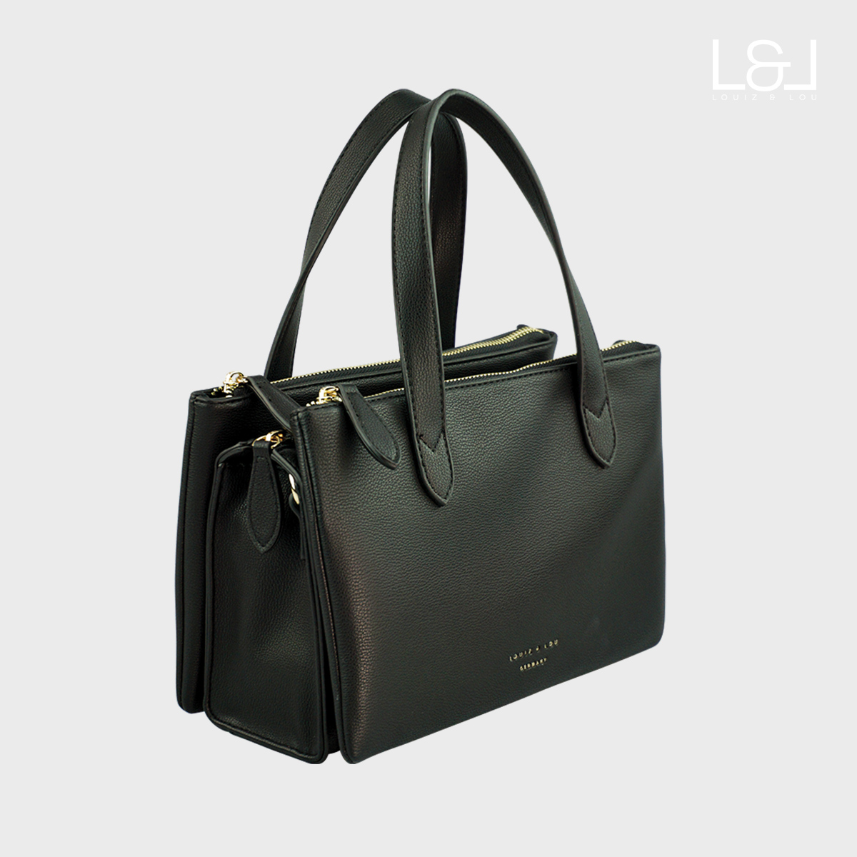 Handtasche Henkeltasche Hommage mit 3-Reißverschlussfächern von Louiz&Lou in schwarz - 2832-60