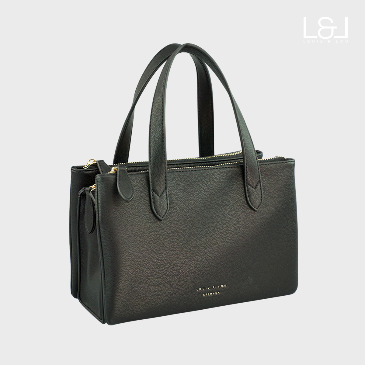 Handtasche Henkeltasche Hommage mit 3-Reißverschlussfächern von Louiz&Lou in schwarz - 2832-60