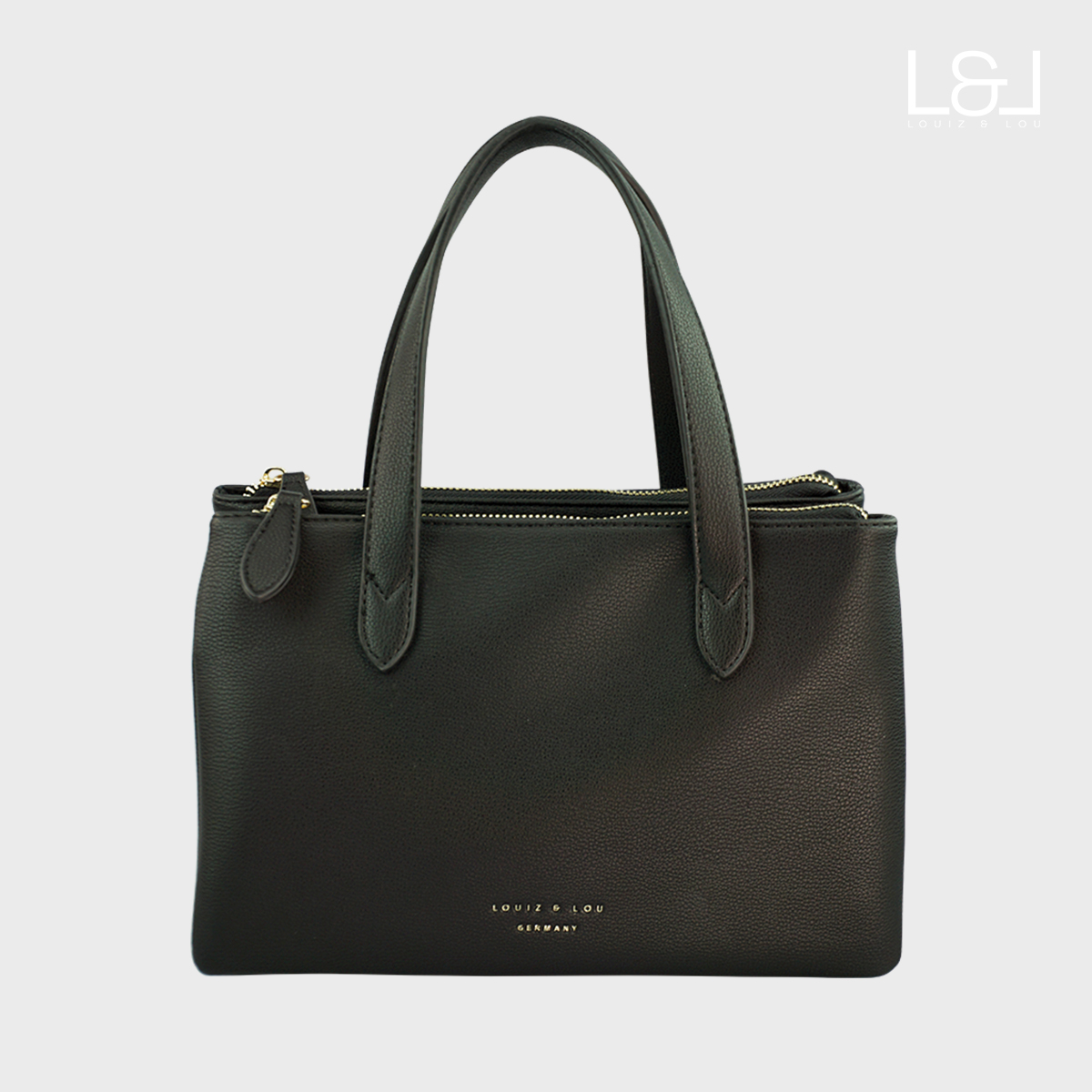 Handtasche Henkeltasche Hommage mit 3-Reißverschlussfächern von Louiz&Lou in schwarz - 2832-60